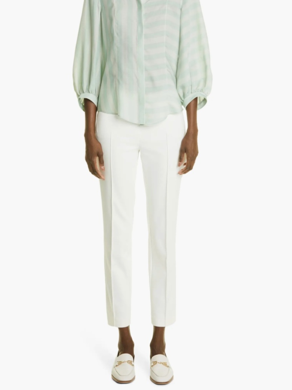 Akris Punto Franca Techno Cotton Blend Ankle Pants, 10, Off White
